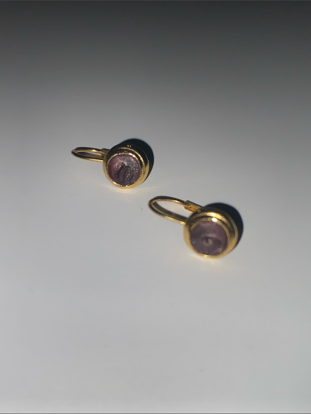 Gold-Plated Purple Glass Drop Earrings